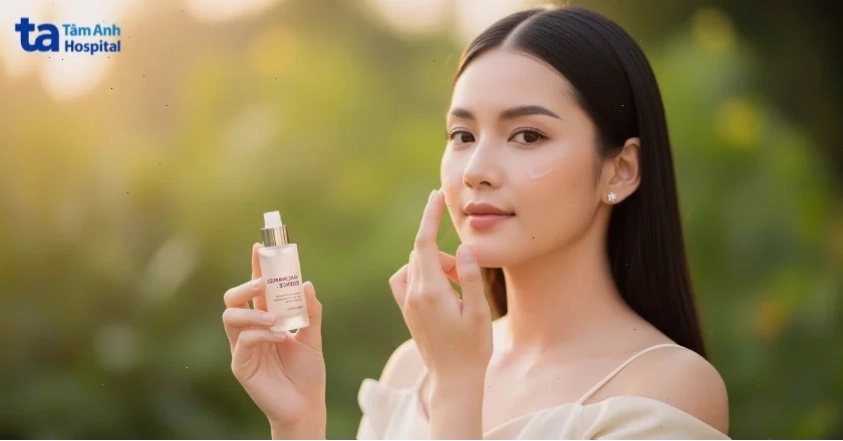 Phụ nữ thoa serum chứa Niacinamide giúp sáng da